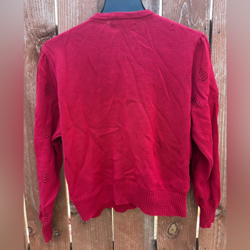 Vintage Geiger Red Knit Sweater with Floral Buttons Women’s Size Medium - Picture 7 of 7
